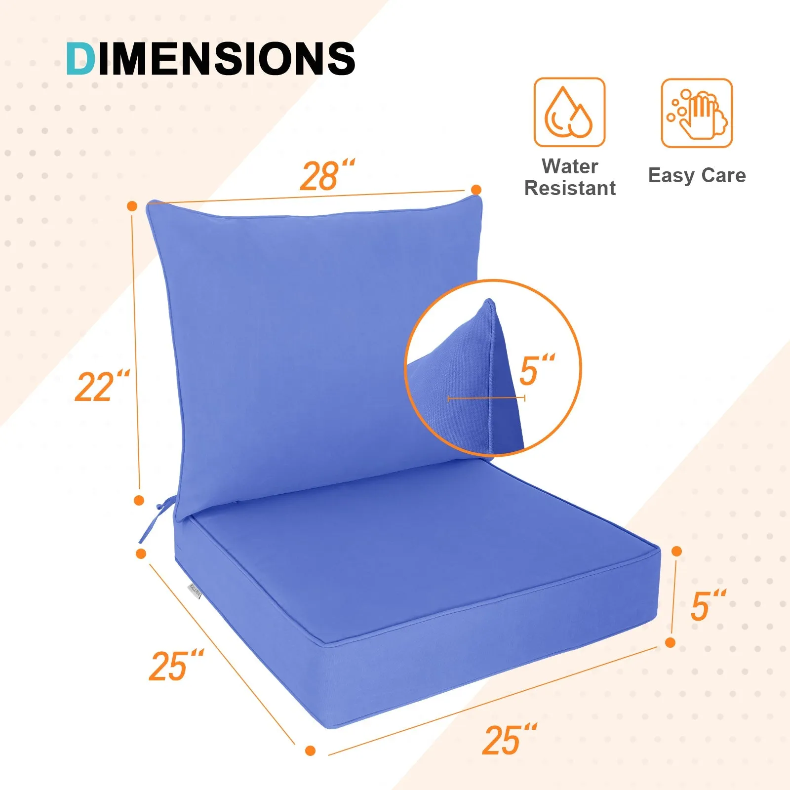 Outdoor Deep Seat Cushion Set, 25 x 25 x 5 inch, Set of 4