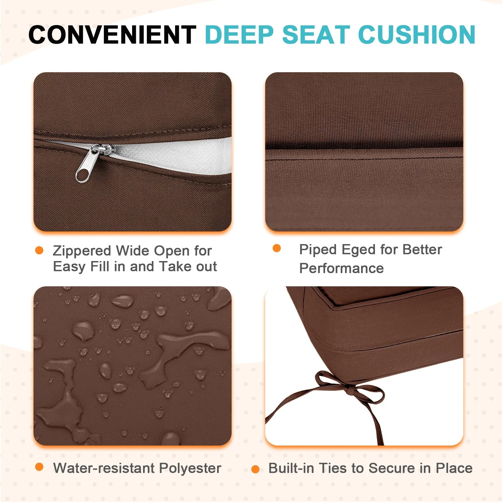 Outdoor Deep Seat Cushion Set, 25 x 25 x 5 inch, Set of 4