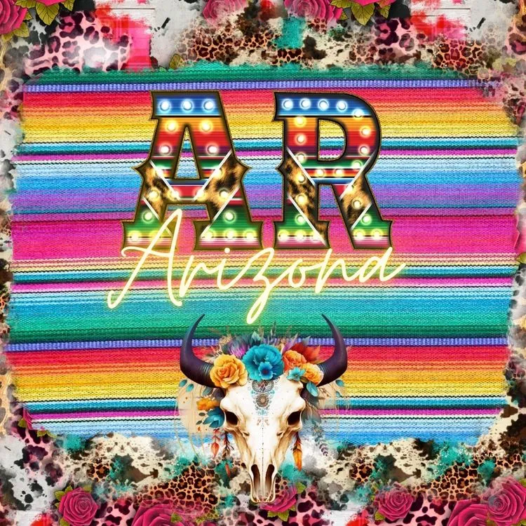 Pick Your State Serape Marquee Bullhead Square Neoprene Coasters 4 inch - Pick your State