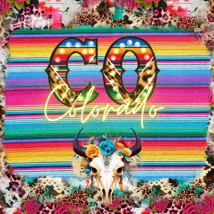 Pick Your State Serape Marquee Bullhead Square Neoprene Coasters 4 inch - Pick your State