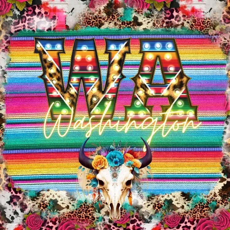 Pick Your State Serape Marquee Bullhead Square Neoprene Coasters 4 inch - Pick your State