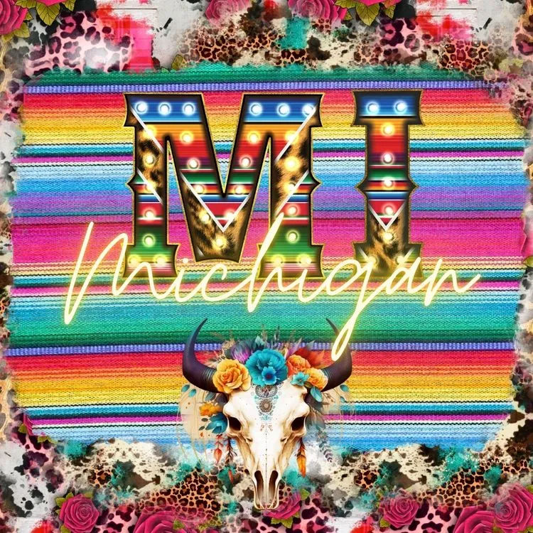 Pick Your State Serape Marquee Bullhead Square Neoprene Coasters 4 inch - Pick your State