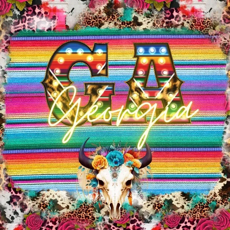 Pick Your State Serape Marquee Bullhead Square Neoprene Coasters 4 inch - Pick your State