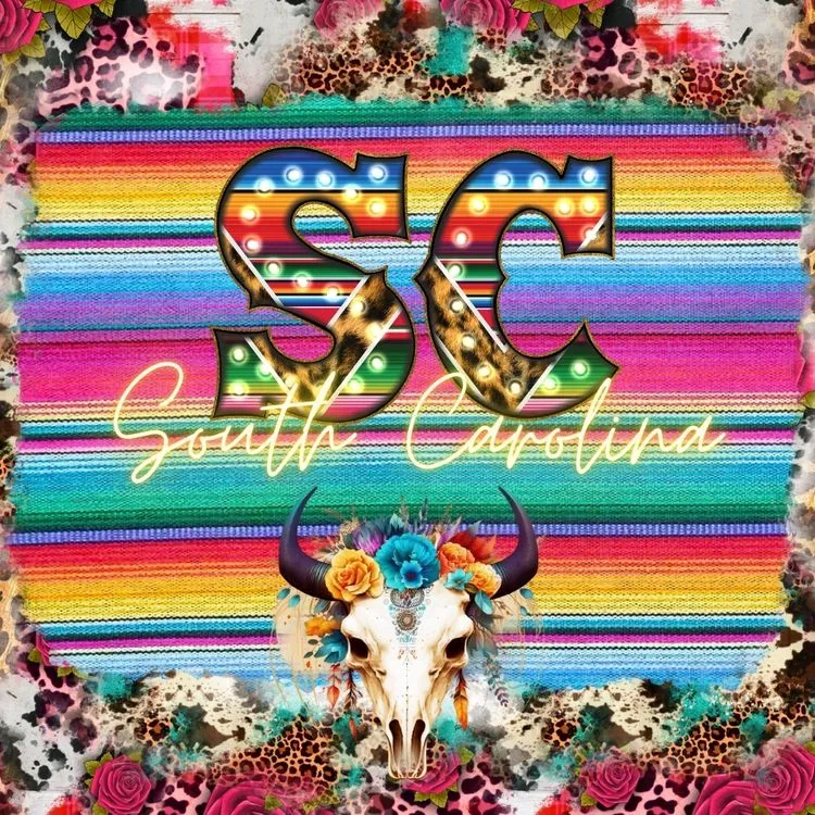 Pick Your State Serape Marquee Bullhead Square Neoprene Coasters 4 inch - Pick your State