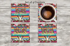 Pick Your State Serape Marquee Bullhead Square Neoprene Coasters 4 inch - Pick your State
