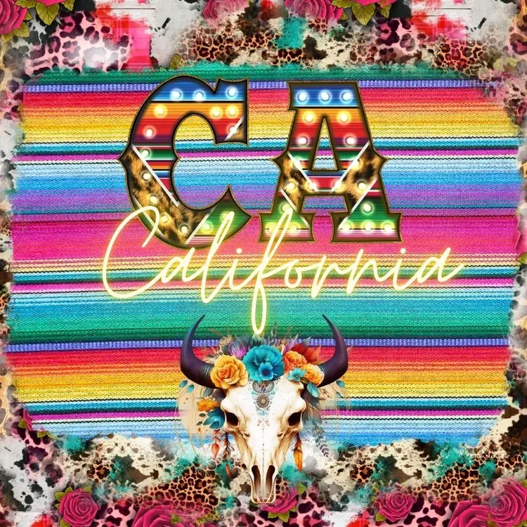 Pick Your State Serape Marquee Bullhead Square Neoprene Coasters 4 inch - Pick your State