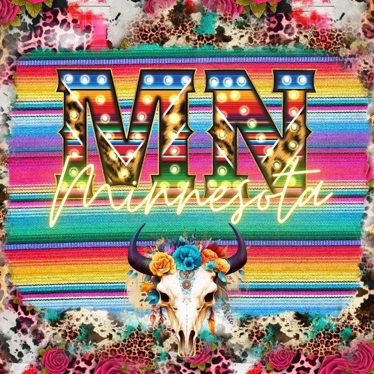Pick Your State Serape Marquee Bullhead Square Neoprene Coasters 4 inch - Pick your State