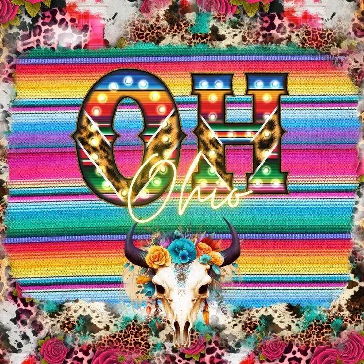 Pick Your State Serape Marquee Bullhead Square Neoprene Coasters 4 inch - Pick your State