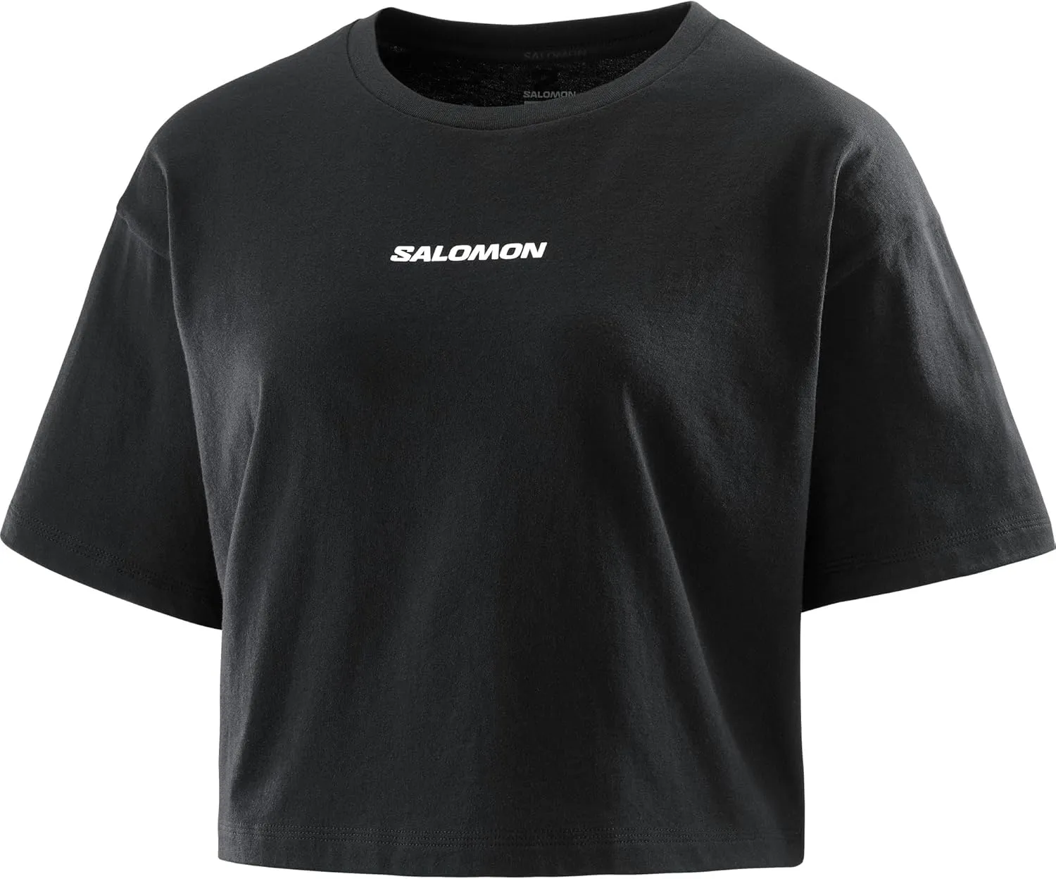 Salomon Women's Logo Twist Outdoor Short Sleeve T-Shirt, DEEP Black, L